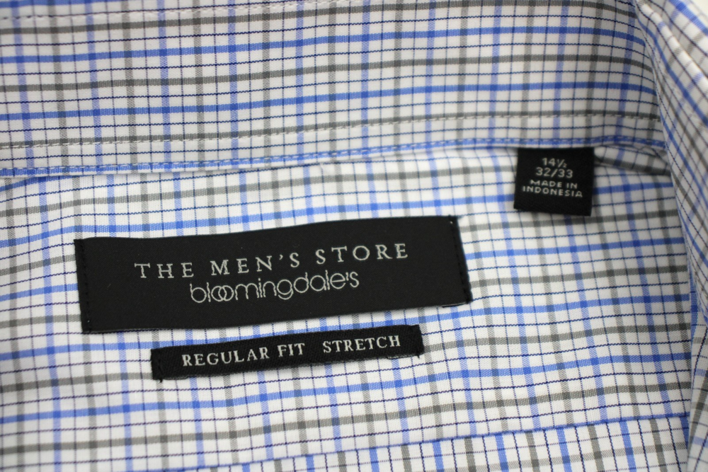 Men's Store Bloomingdale's Dress Shirt Mens 14.5 Blue Grey Stretch Long Sleeve - Picture 3 of 7